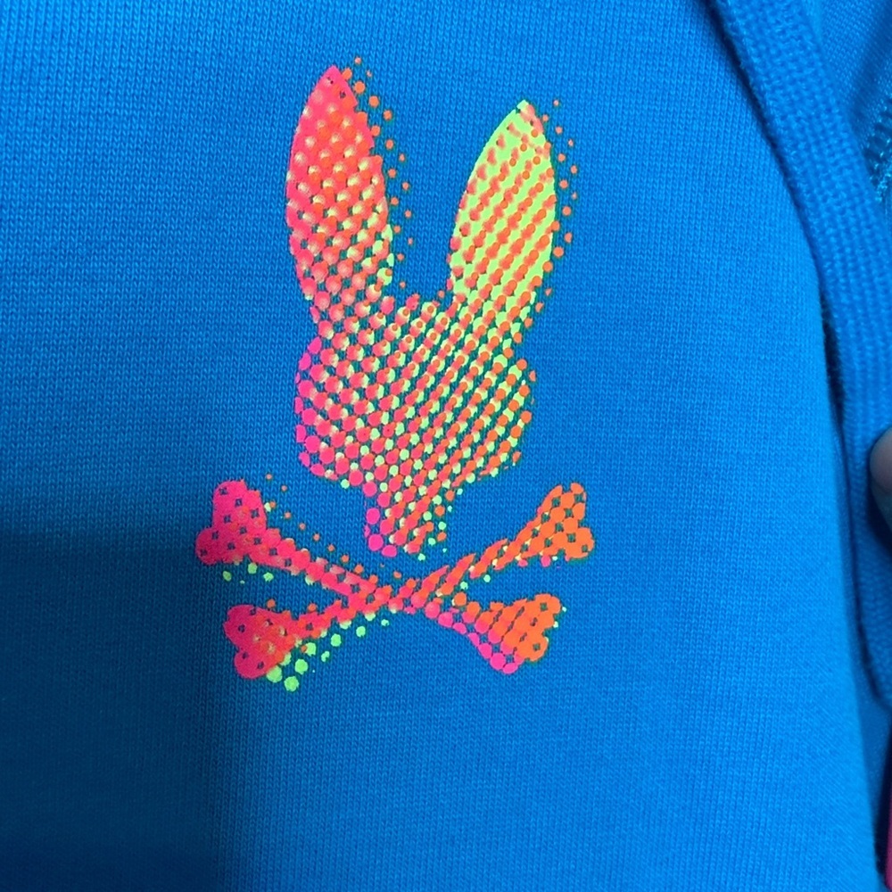 Psycho Bunny Mens Hoodie Full Zip Vibrant Blue with Colorful Logo Size Medium - Picture 2 of 6